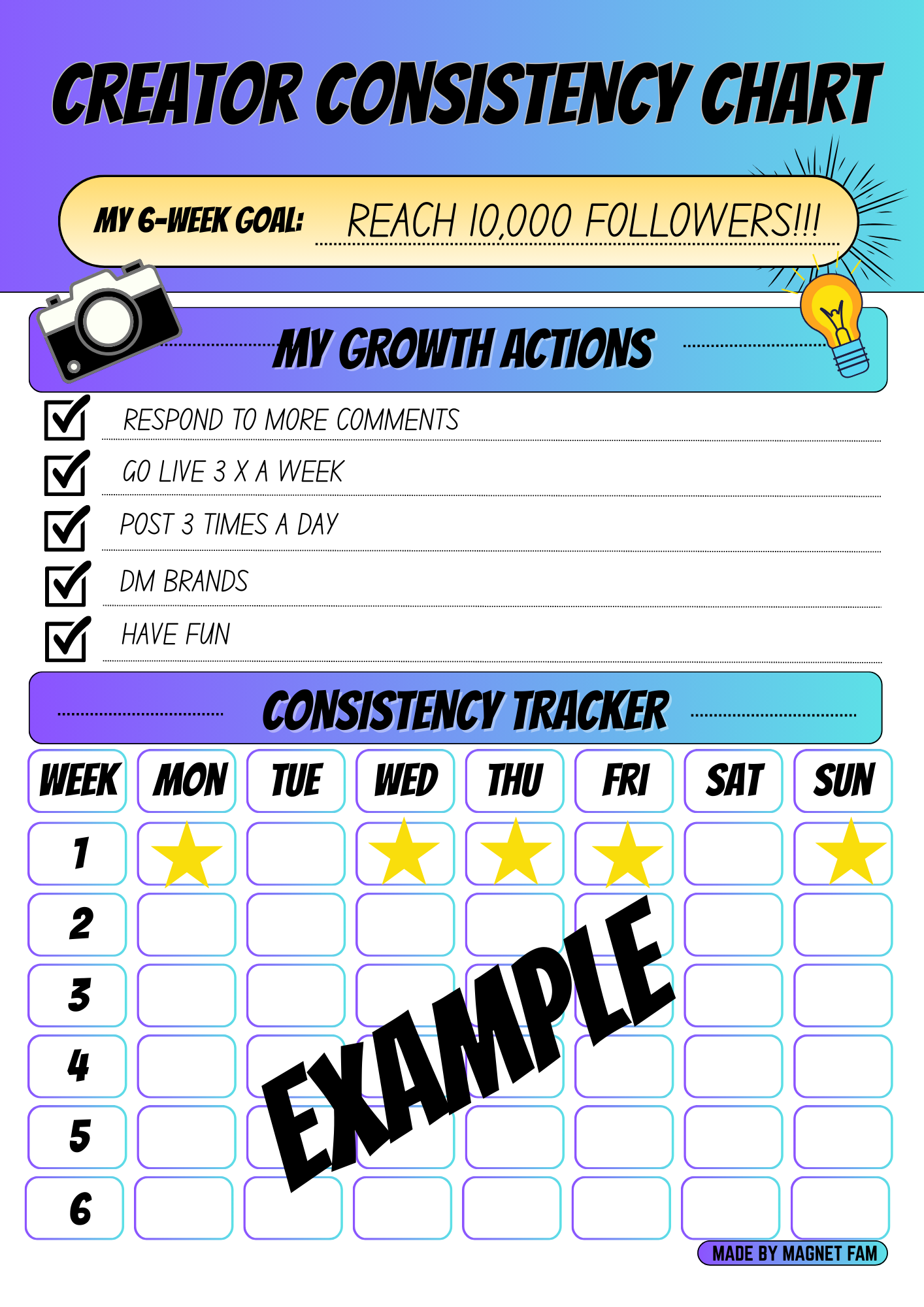 6 Week Creator Consistency Chart – Daily Activity Tracker
