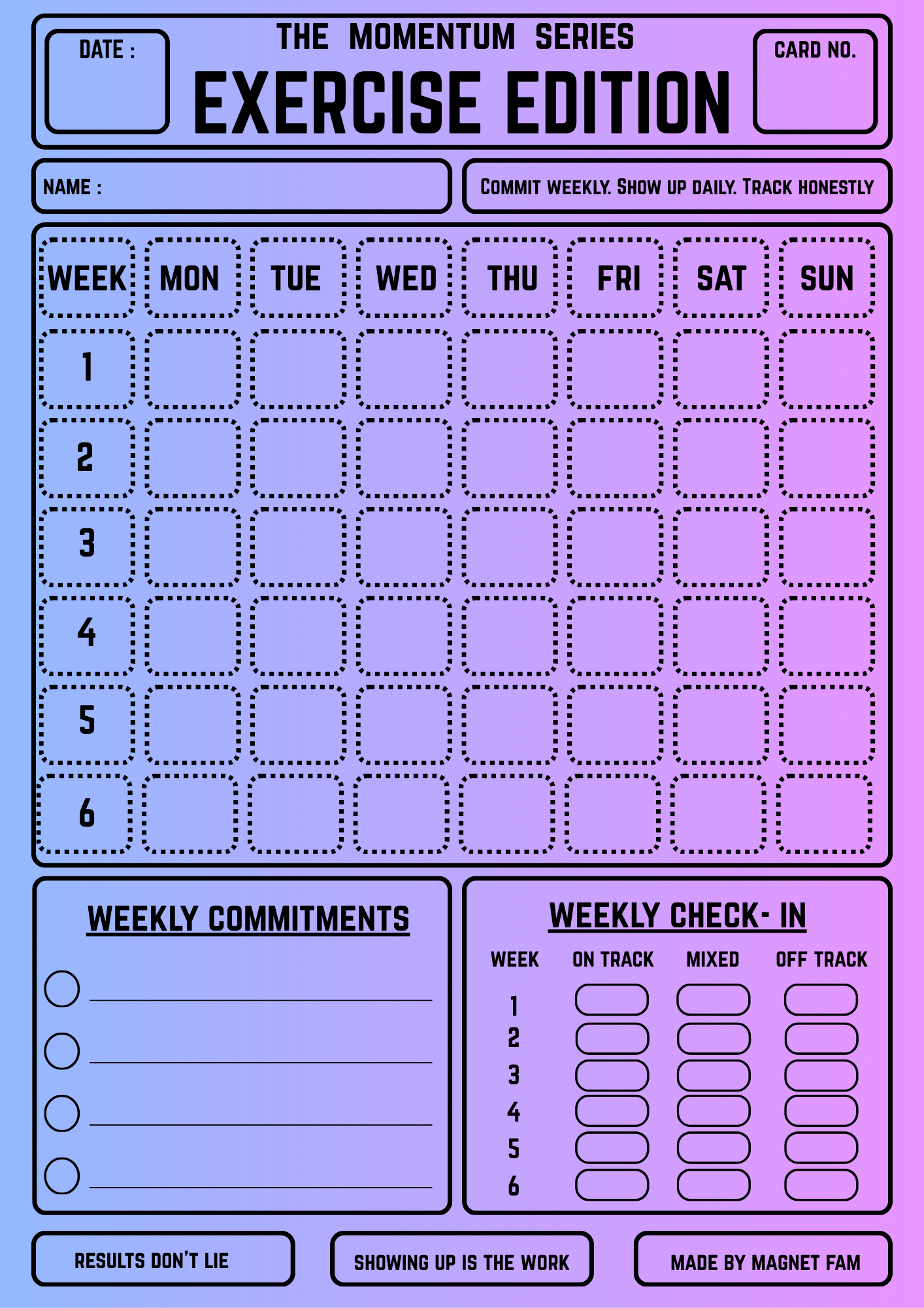 Exercise Accountability Training Chart