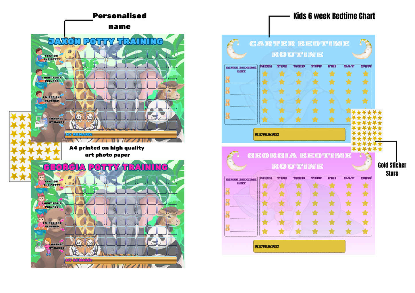 Bundle - Potty Training & Bedtime routine chart - personalised