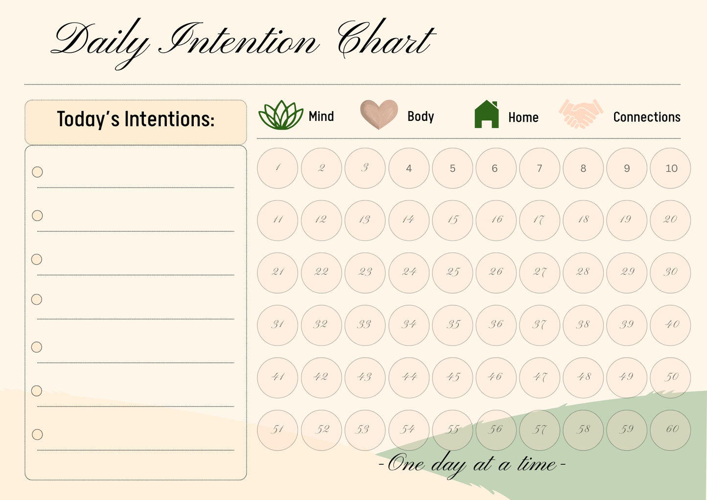 Daily Intention Chart – One Day at a Time Visual Planner